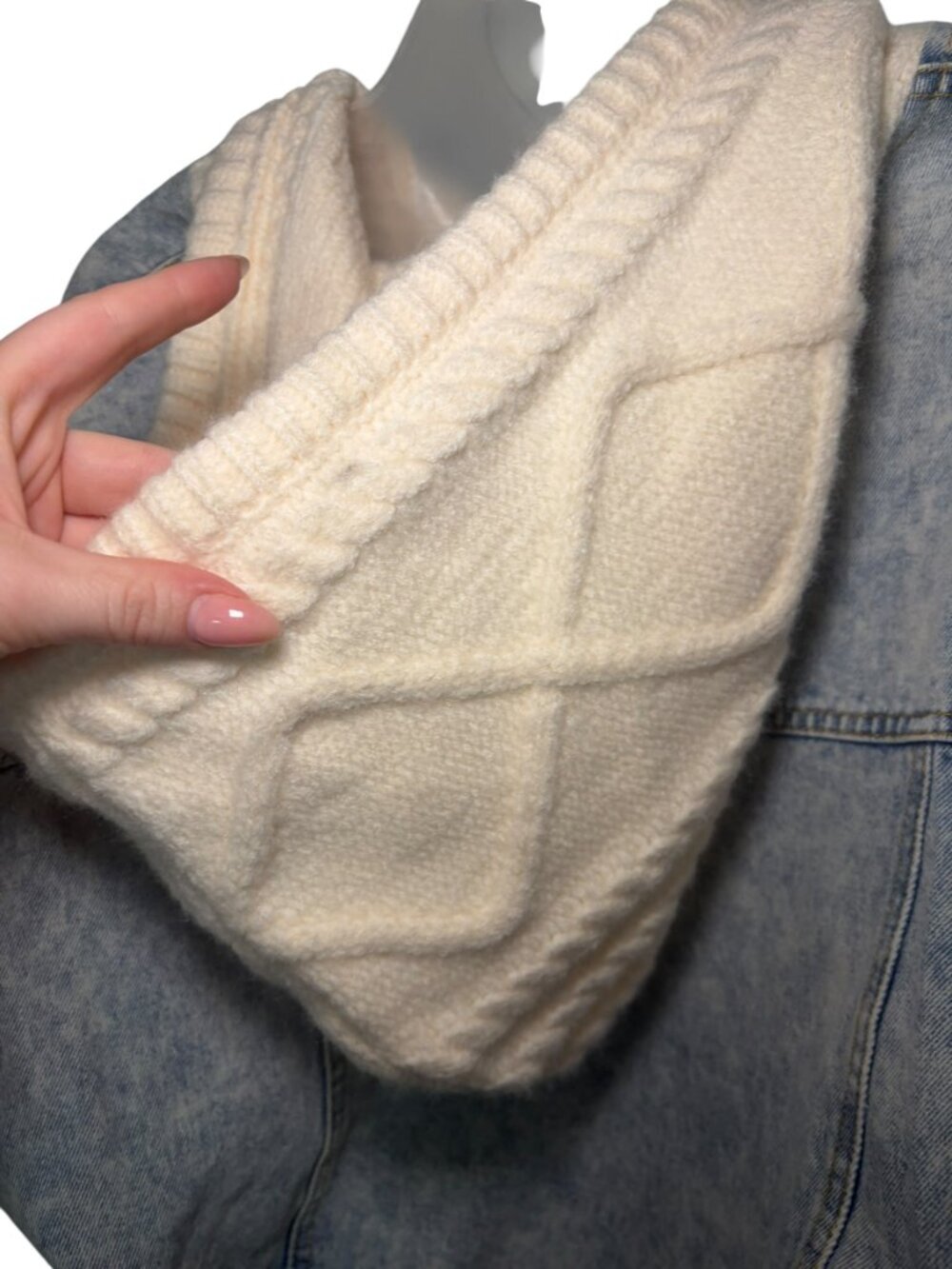Elan Denim Knit Sleeve Hooded Jacket Mixed Media Large - Picture 9 of 10